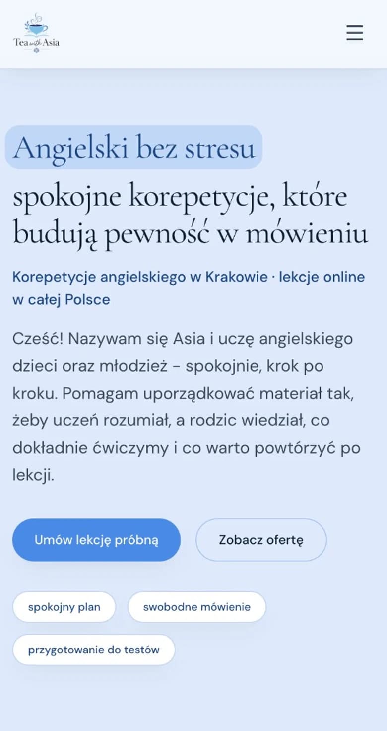 Mobilna wersja strony Tea with Asia