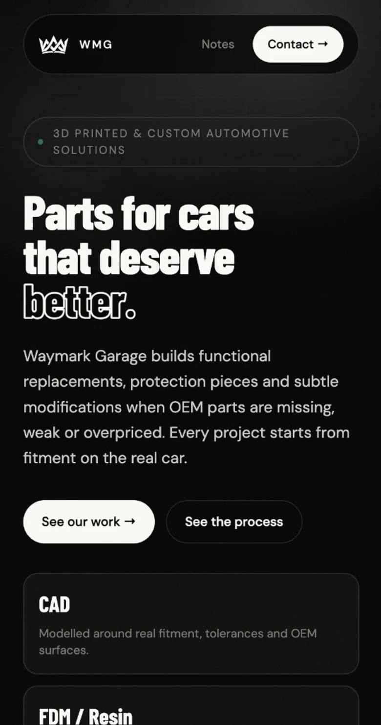 Mobilna wersja strony Waymark Garage