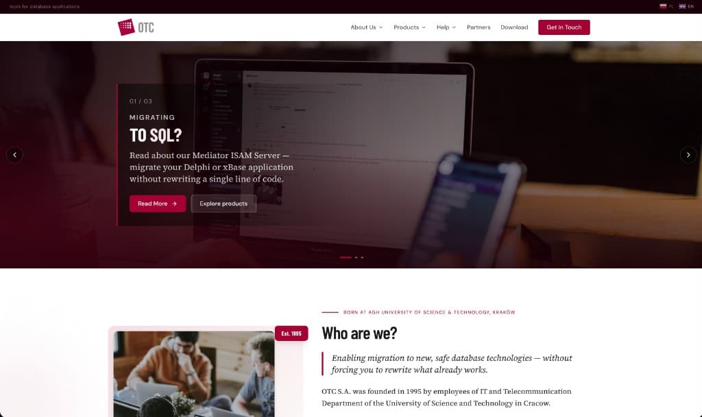 OTC S.A. - redesign strony dla firmy software'owej
